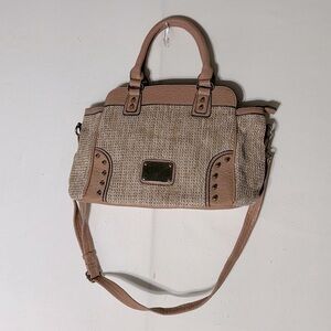 Olga Nude Pink Tweed Faux Leather Handbag Tote Crossbody Purse Academia Twee